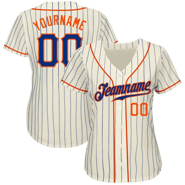 Custom Cream Royal Pinstripe Royal-Orange Authentic Baseball Jersey - Image 2