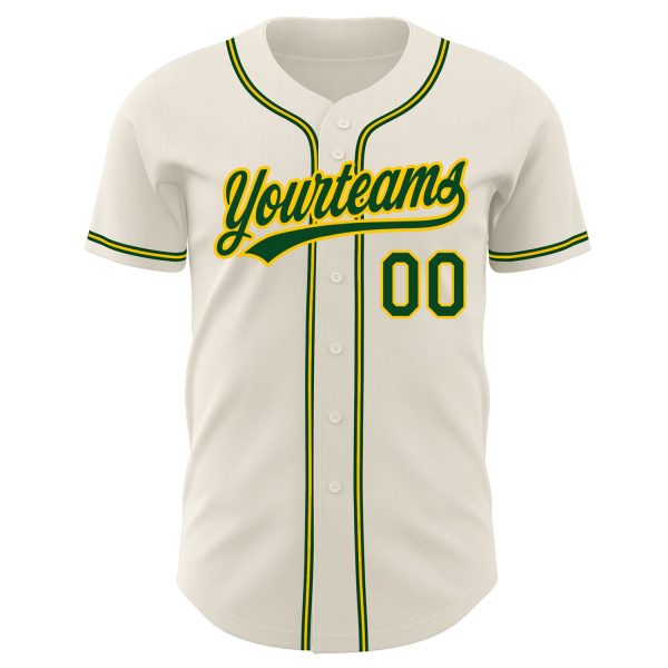Custom Cream Green-Gold Authentic Baseball Jersey - Image 2