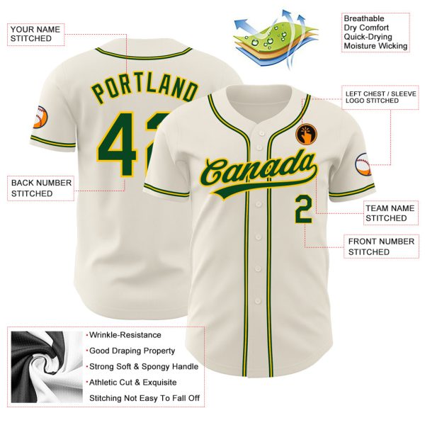 Custom Cream Green-Gold Authentic Baseball Jersey - Image 3
