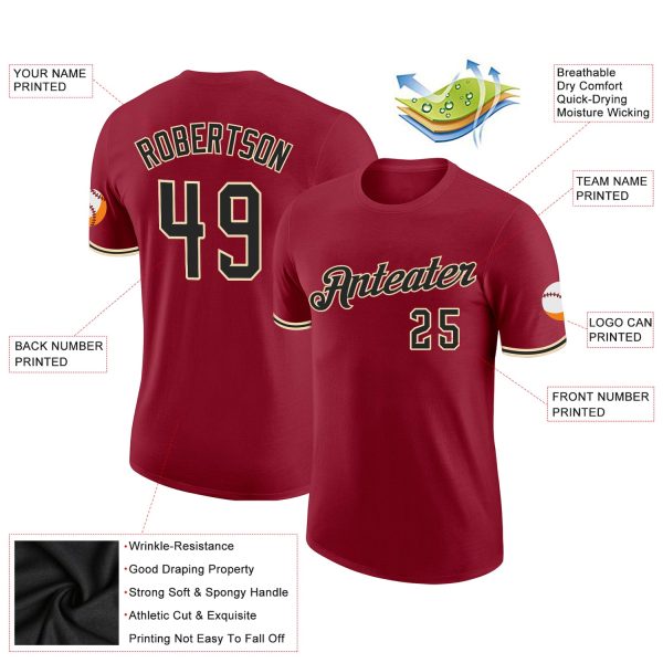 Custom Crimson Black-City Cream Performance T-Shirt - Image 2
