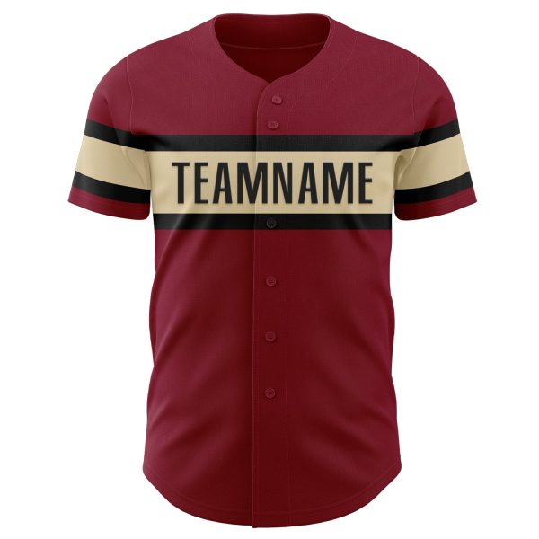 Custom Crimson Black-Cream Authentic Baseball Jersey - Image 2