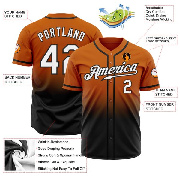 Custom Texas Orange White-Black Authentic Fade Fashion Baseball Jersey - Image 2