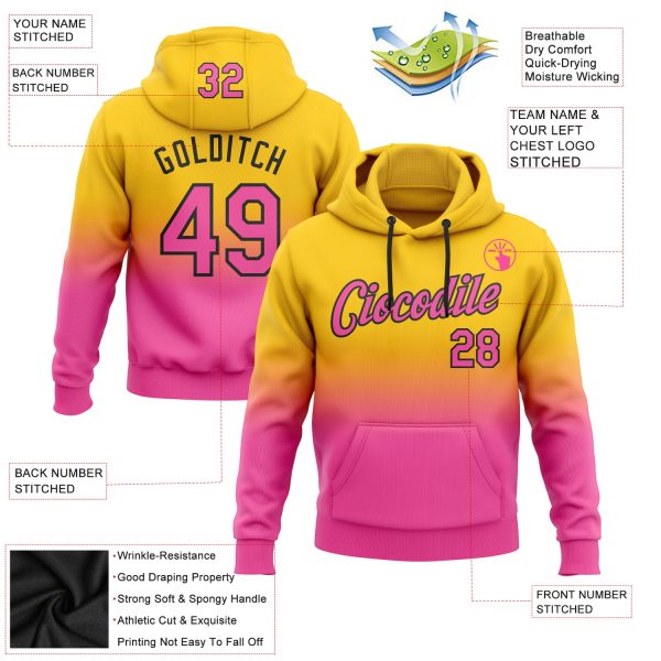 Custom Stitched Yellow Pink-Black Fade Fashion Sports Pullover Sweatshirt Hoodie - Image 2