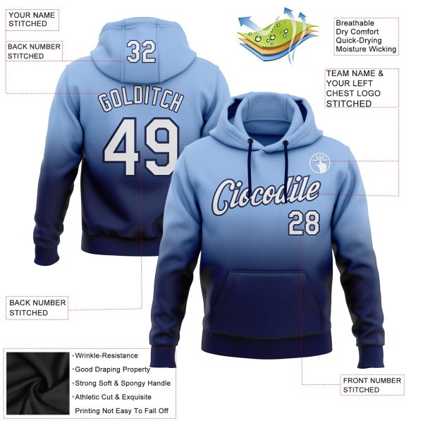Custom Stitched Light Blue White-Navy Fade Fashion Sports Pullover Sweatshirt Hoodie - Image 2