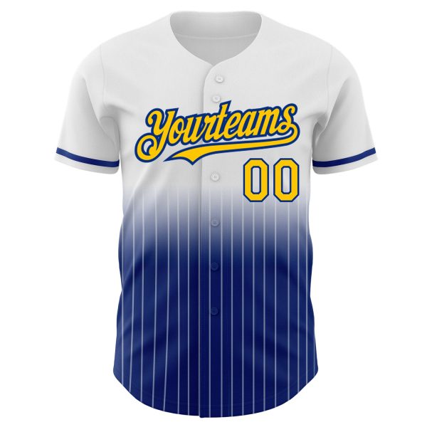 Custom White Pinstripe Yellow-Royal Authentic Fade Fashion Baseball Jersey - Image 3