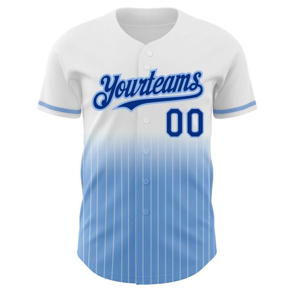 Custom White Pinstripe Royal-Light Blue Authentic Fade Fashion Baseball Jersey - Image 3