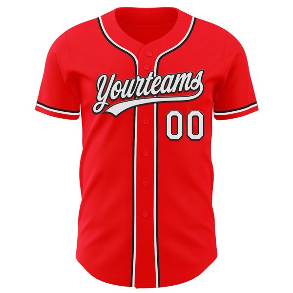 Custom Fire Red White-Black Authentic Baseball Jersey - Image 2