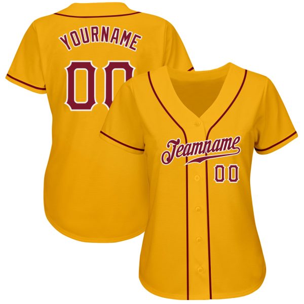 Custom Gold Crimson-White Authentic Baseball Jersey - Image 2