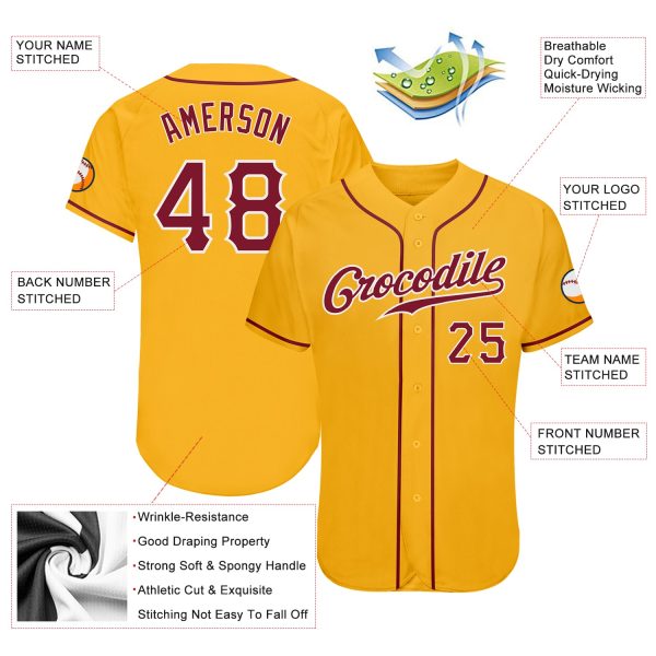 Custom Gold Crimson-White Authentic Baseball Jersey - Image 3