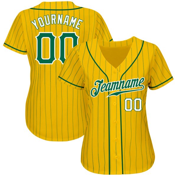 Custom Yellow Kelly Green Pinstripe Kelly Green-White Authentic Baseball Jersey - Image 2