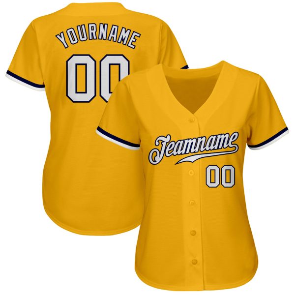 Custom Gold White-Navy Authentic Baseball Jersey - Image 2