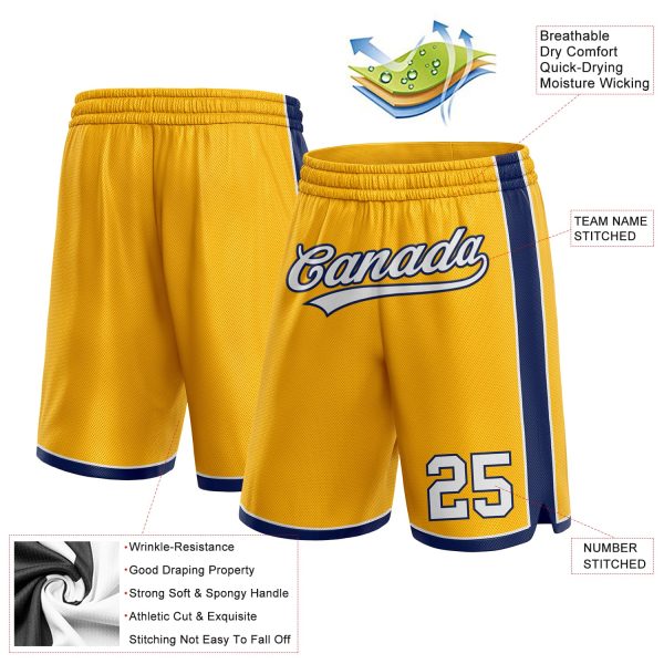Custom Gold White-Navy Authentic Basketball Shorts - Image 2