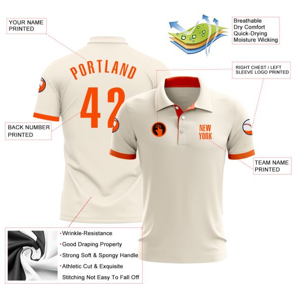 Custom Cream Orange Performance Golf Polo Shirt - Image 3