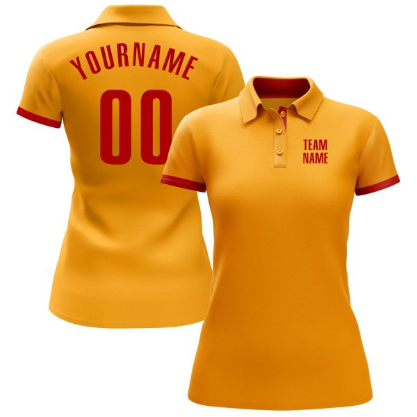 Custom Gold Red Performance Golf Polo Shirt - Image 2