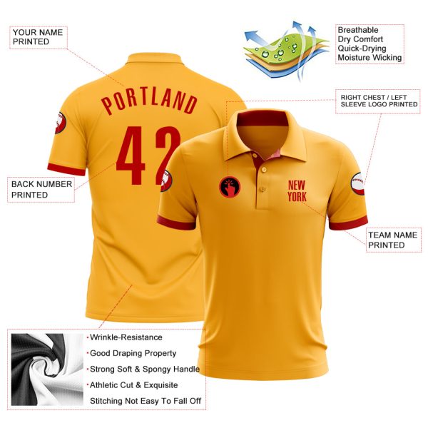 Custom Gold Red Performance Golf Polo Shirt - Image 3