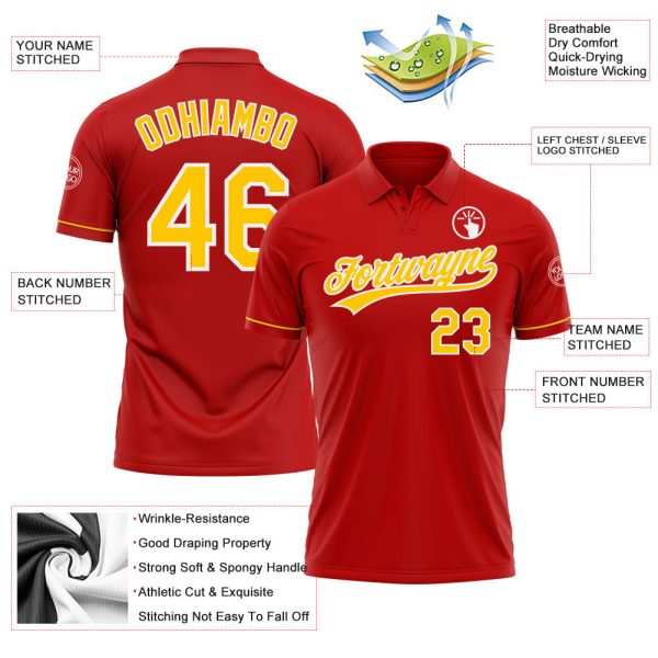 Custom Red Yellow-White Performance Vapor Golf Polo Shirt - Image 3