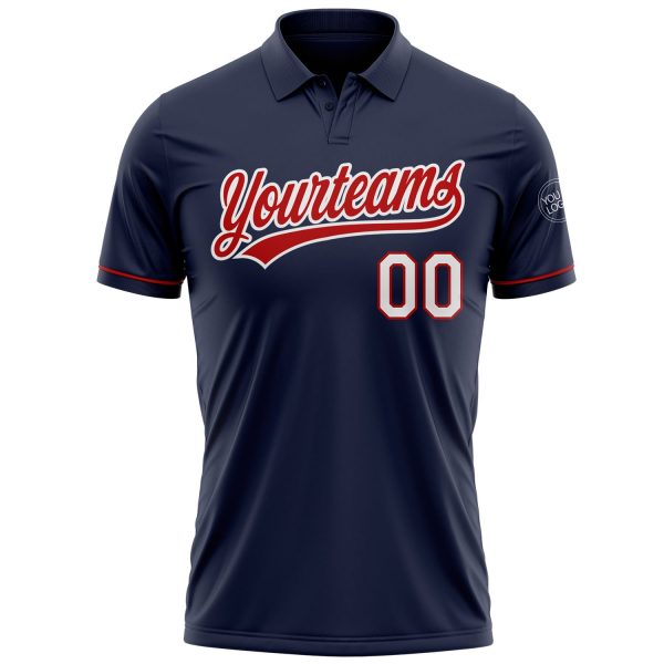 Custom Navy Red-White Performance Vapor Golf Polo Shirt - Image 2