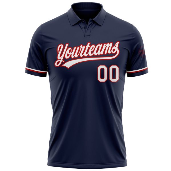 Custom Navy White-Red Performance Vapor Golf Polo Shirt - Image 2