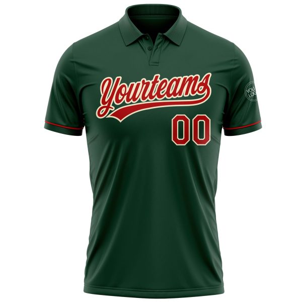 Custom Green Red-Cream Performance Vapor Golf Polo Shirt - Image 2