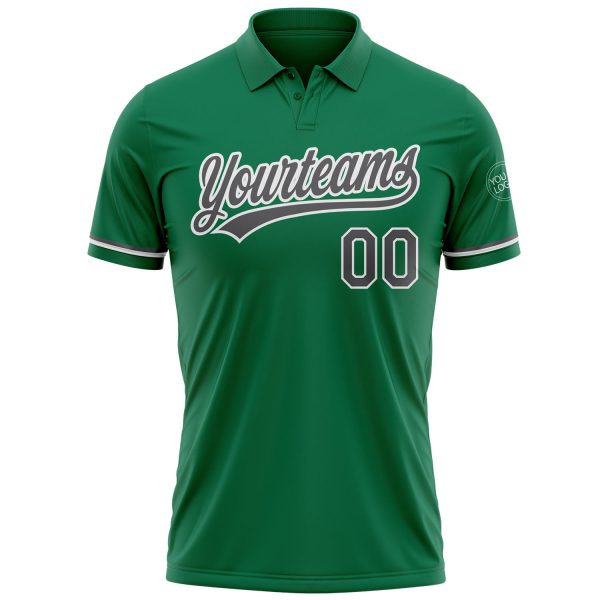 Custom Kelly Green Steel Gray-White Performance Vapor Golf Polo Shirt - Image 2