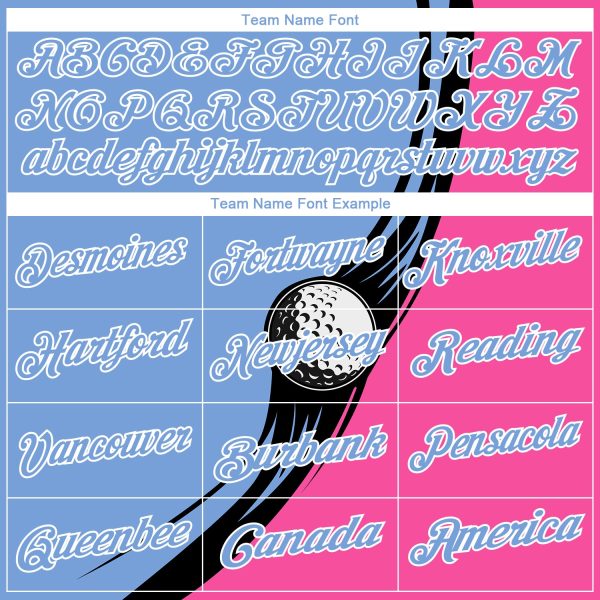 Custom Light Blue Pink-Black 3D Pattern Design Golf Ball Performance Golf Polo Shirt - Image 4