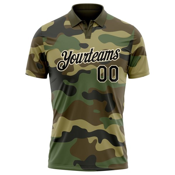 Custom Camo Black-Cream Performance Salute To Service Golf Polo Shirt - Image 2