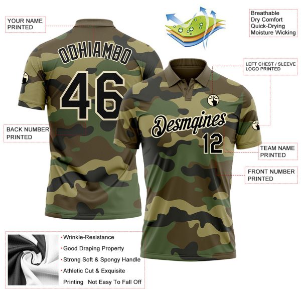 Custom Camo Black-Cream Performance Salute To Service Golf Polo Shirt - Image 3