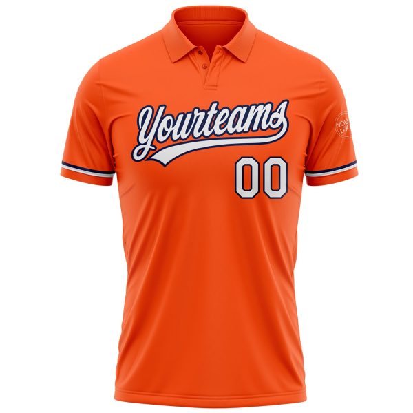 Custom Orange White-Navy Performance Vapor Golf Polo Shirt - Image 2