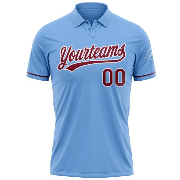 Custom Light Blue Crimson-White Performance Vapor Golf Polo Shirt - Image 2