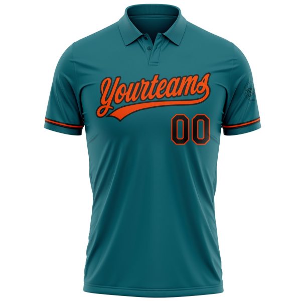 Custom Teal Black-Orange Performance Vapor Golf Polo Shirt - Image 2