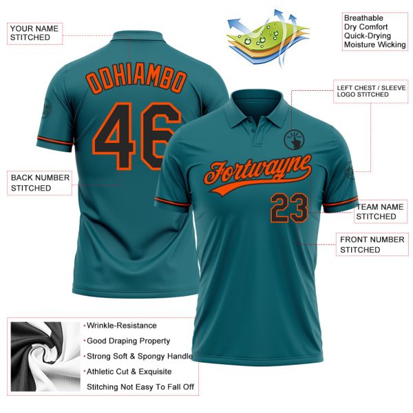 Custom Teal Black-Orange Performance Vapor Golf Polo Shirt - Image 3