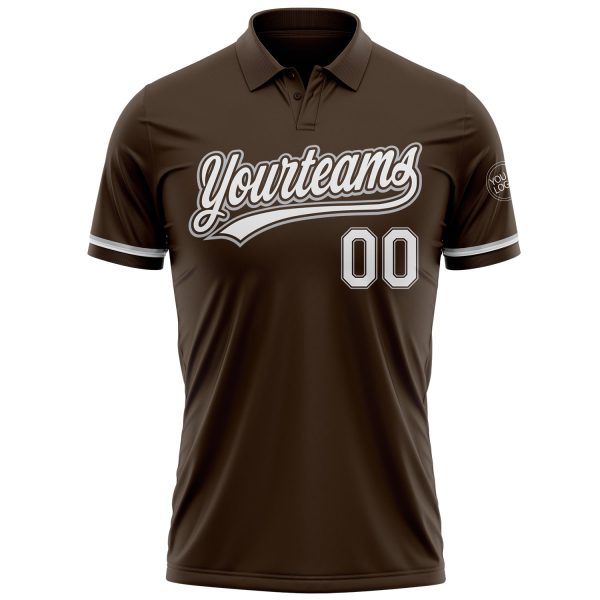 Custom Brown White-Gray Performance Vapor Golf Polo Shirt - Image 2