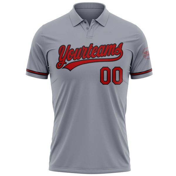 Custom Gray Red-Black Performance Vapor Golf Polo Shirt - Image 2