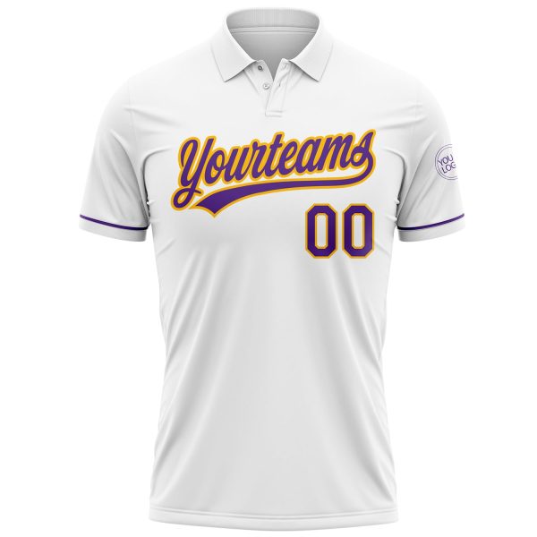 Custom White Purple-Gold Performance Vapor Golf Polo Shirt - Image 2