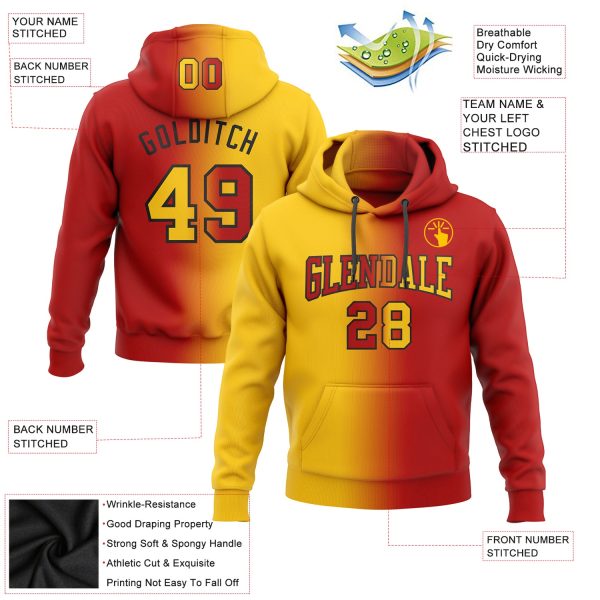 Custom Stitched Red Yellow-Black Gradient Fashion Sports Pullover Sweatshirt Hoodie - Image 2