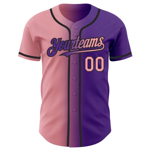 Custom Purple Medium Pink-Black Authentic Gradient Fashion Baseball Jersey - Image 2