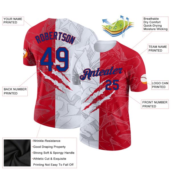 Custom Graffiti Pattern Royal-Red Scratch 3D Performance T-Shirt - Image 2