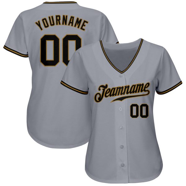 Custom Gray Black-Old Gold Authentic Baseball Jersey - Image 2