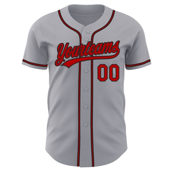 Custom Gray Red-Black Authentic Baseball Jersey - Image 2