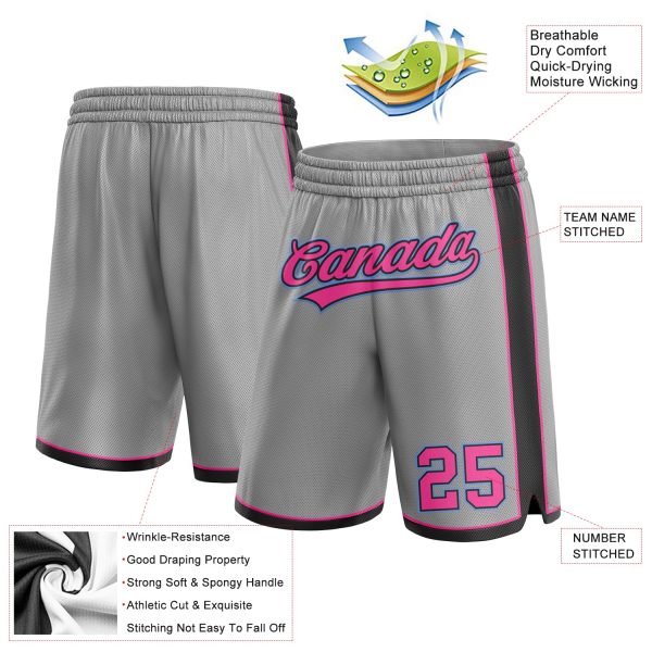 Custom Gray Pink Black-Light Blue Authentic Basketball Shorts - Image 2