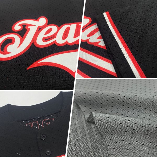 Custom Gray Red-Black Mesh Authentic Throwback Baseball Jersey - Image 2