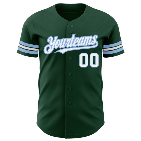Custom Green White-Light Blue Authentic Baseball Jersey - Image 2