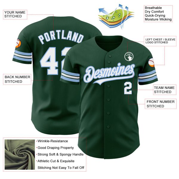 Custom Green White-Light Blue Authentic Baseball Jersey - Image 3