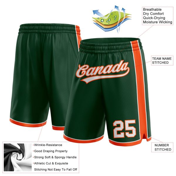 Custom Hunter Green White-Orange Authentic Basketball Shorts - Image 2