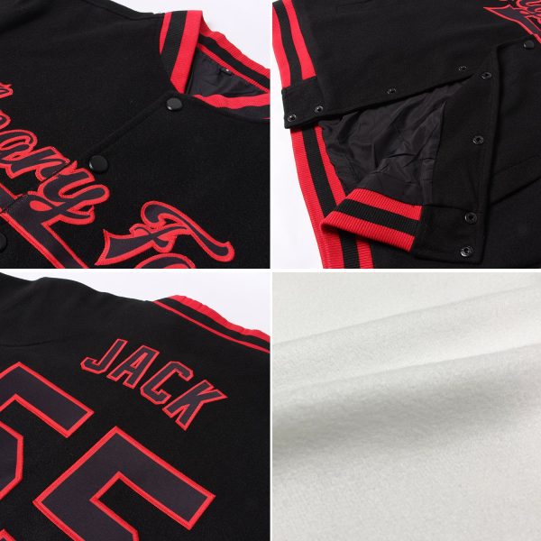 Custom White Black Pinstripe Black-Orange Bomber Full-Snap Varsity Letterman Jacket - Image 2