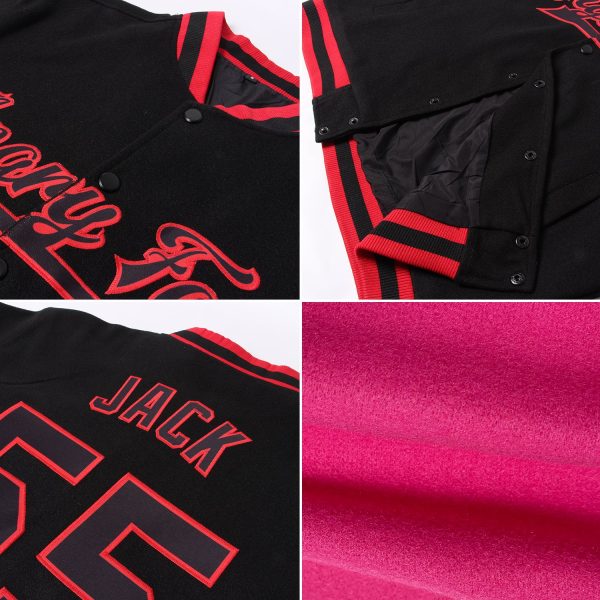 Custom Pink Black-Cream Bomber Full-Snap Varsity Letterman Jacket - Image 2
