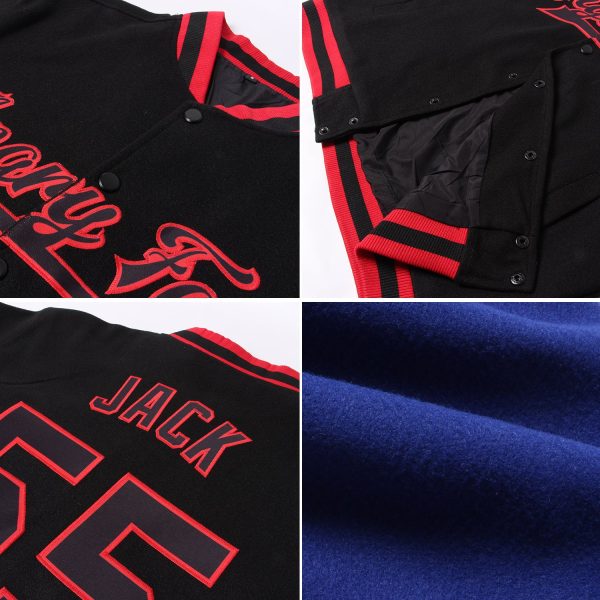 Custom Royal White-Black Bomber Full-Snap Varsity Letterman Jacket - Image 2