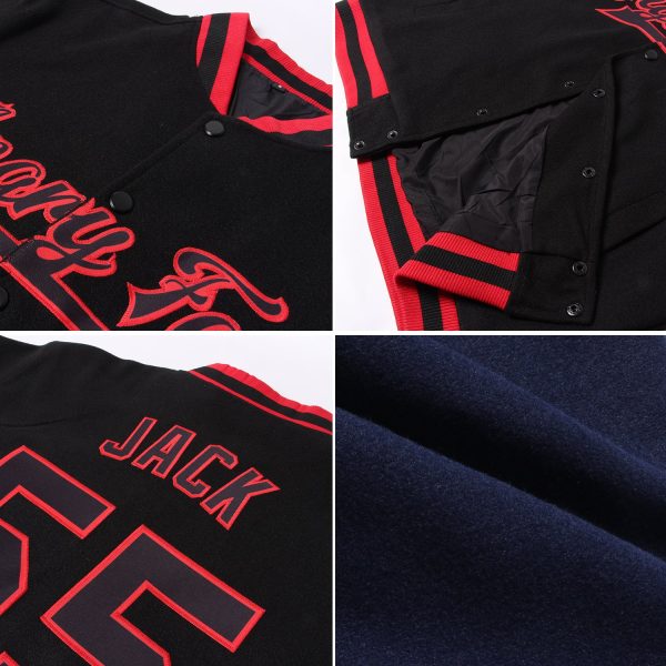 Custom Navy Gray-Teal Bomber Full-Snap Varsity Letterman Jacket - Image 2