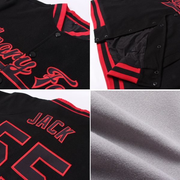 Custom Gray Navy-Red Bomber Full-Snap Varsity Letterman Two Tone Jacket - Image 2