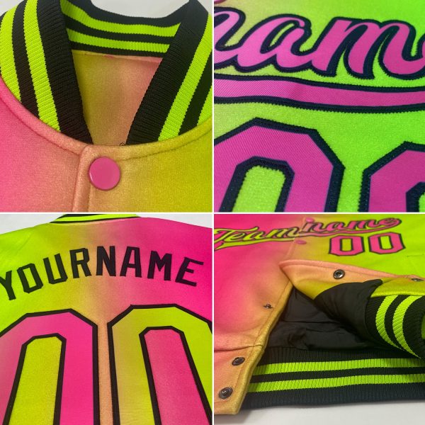 Custom Black Royal-Gold Bomber Full-Snap Varsity Letterman Gradient Fashion Jacket - Image 2